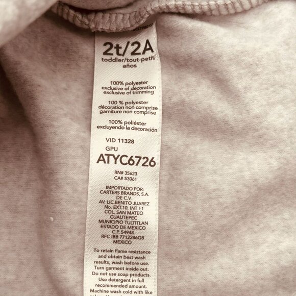 Carter’s Girl 2-Piece Fleece Pajama Set Unicorn Grey & Red 2T - Picture 4 of 6